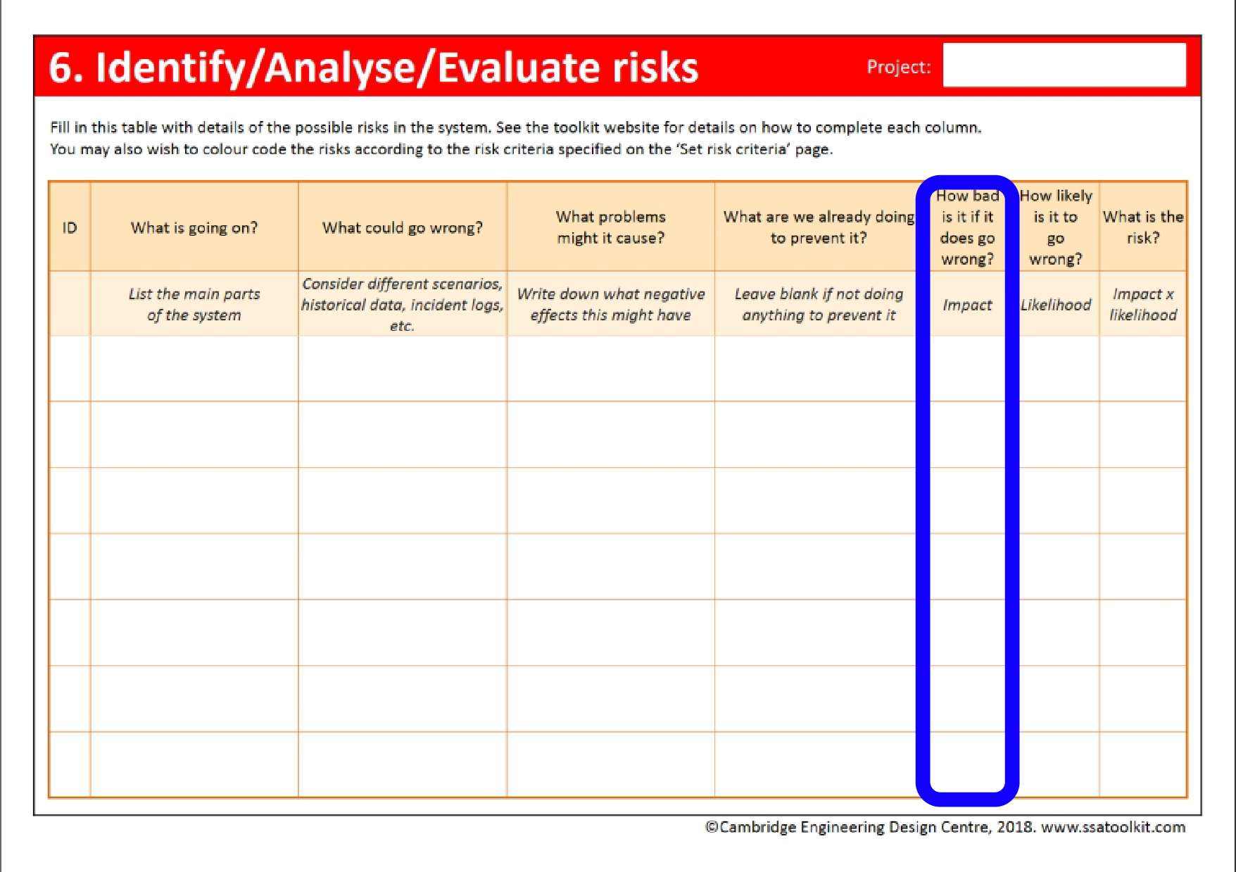 Screenshot of the Set risk criteria page of the assessment form