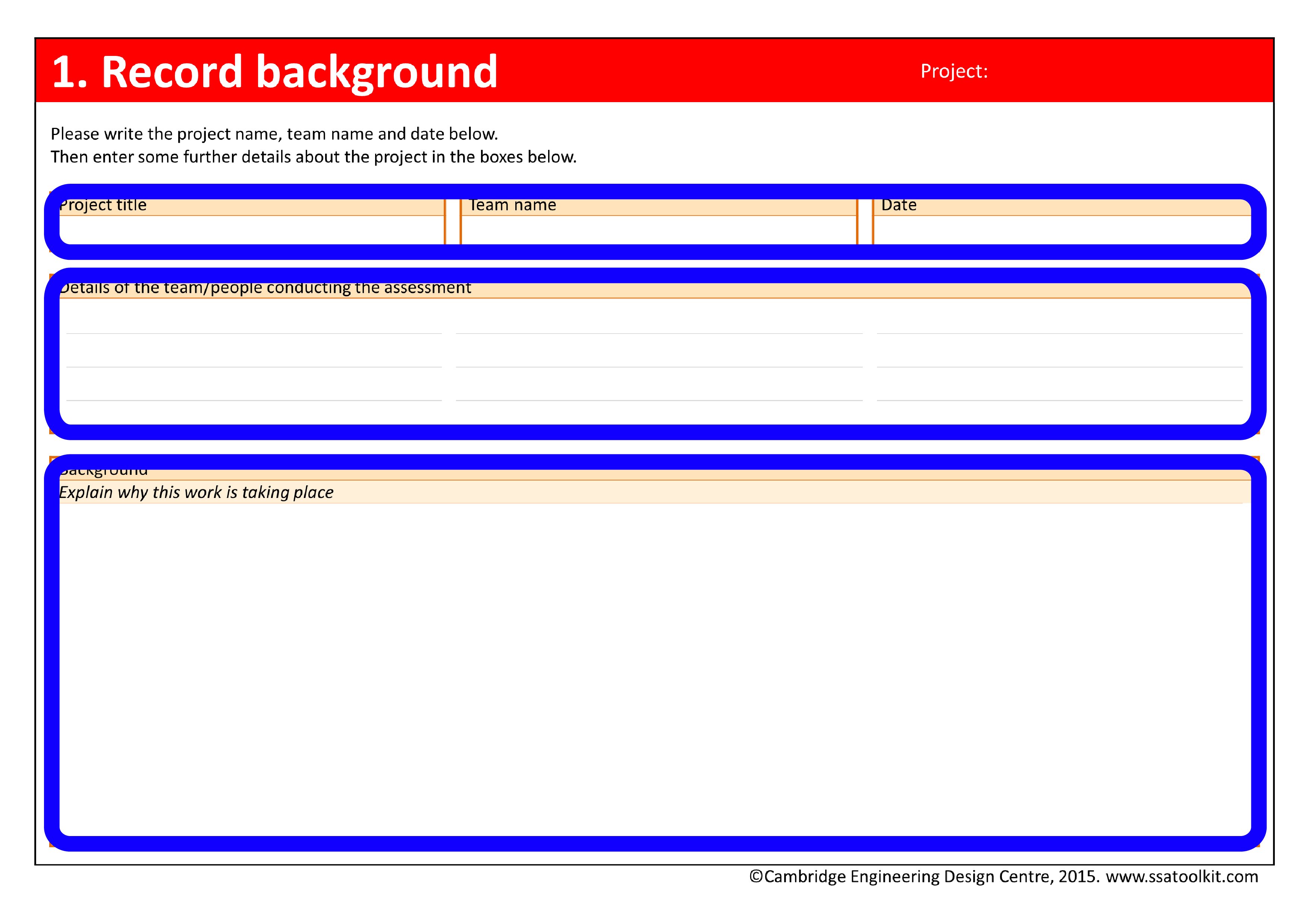 Screenshot of Record background page of the assessment form