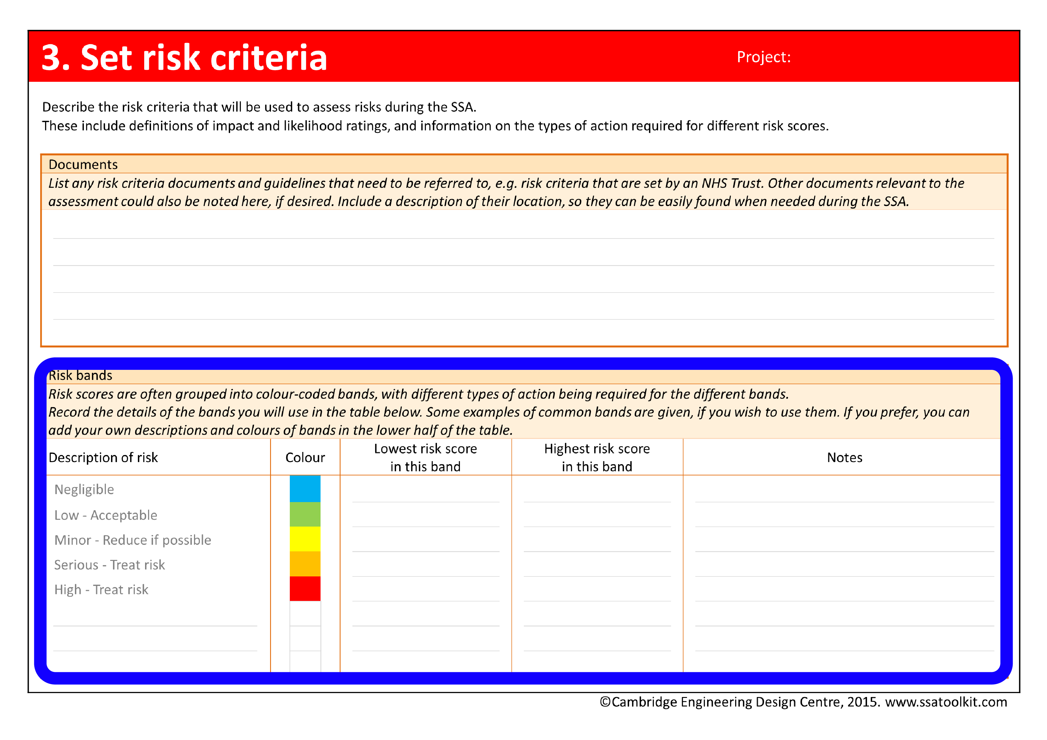 Screenshot of Set risk criteria page of the assessment form