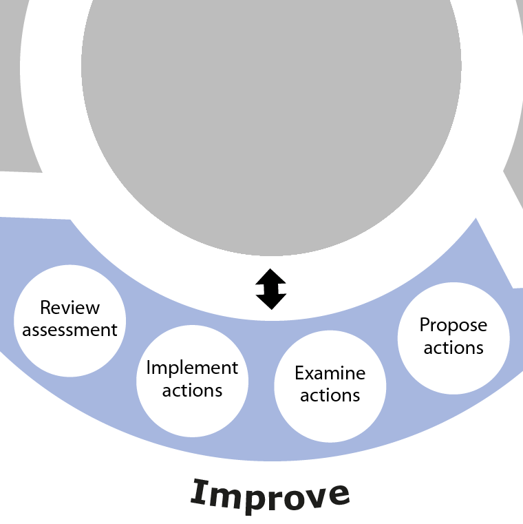 Diagram showing the Improve phase as part of the overall SSA process. This phase involves Propose actions, Examine actions, Implement actions and Review assessment.