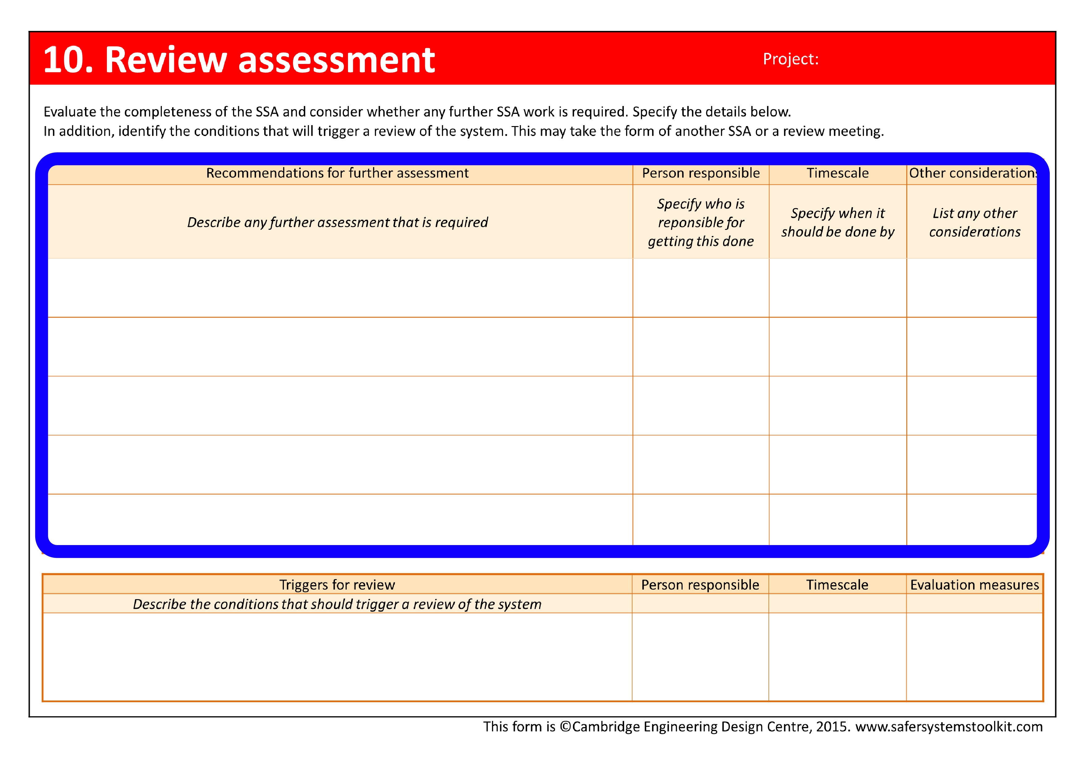 Screenshot of Review assessment page of the assessment form