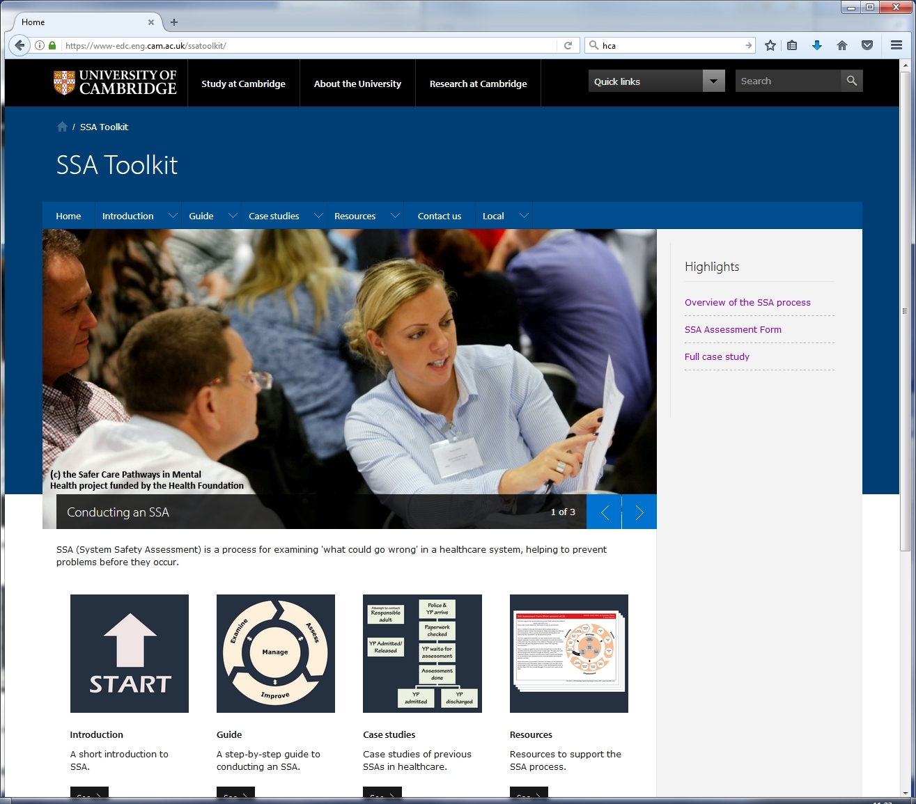 Screenshot of the SSA Toolkit website